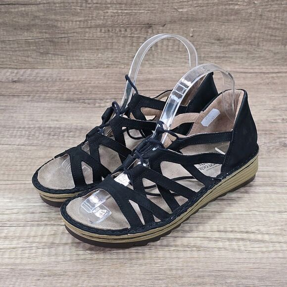 NAOT Yarrow Women's Size EU 37 US 6 Black Lace up Gladiator Wedge Sandals - Picture 9 of 10